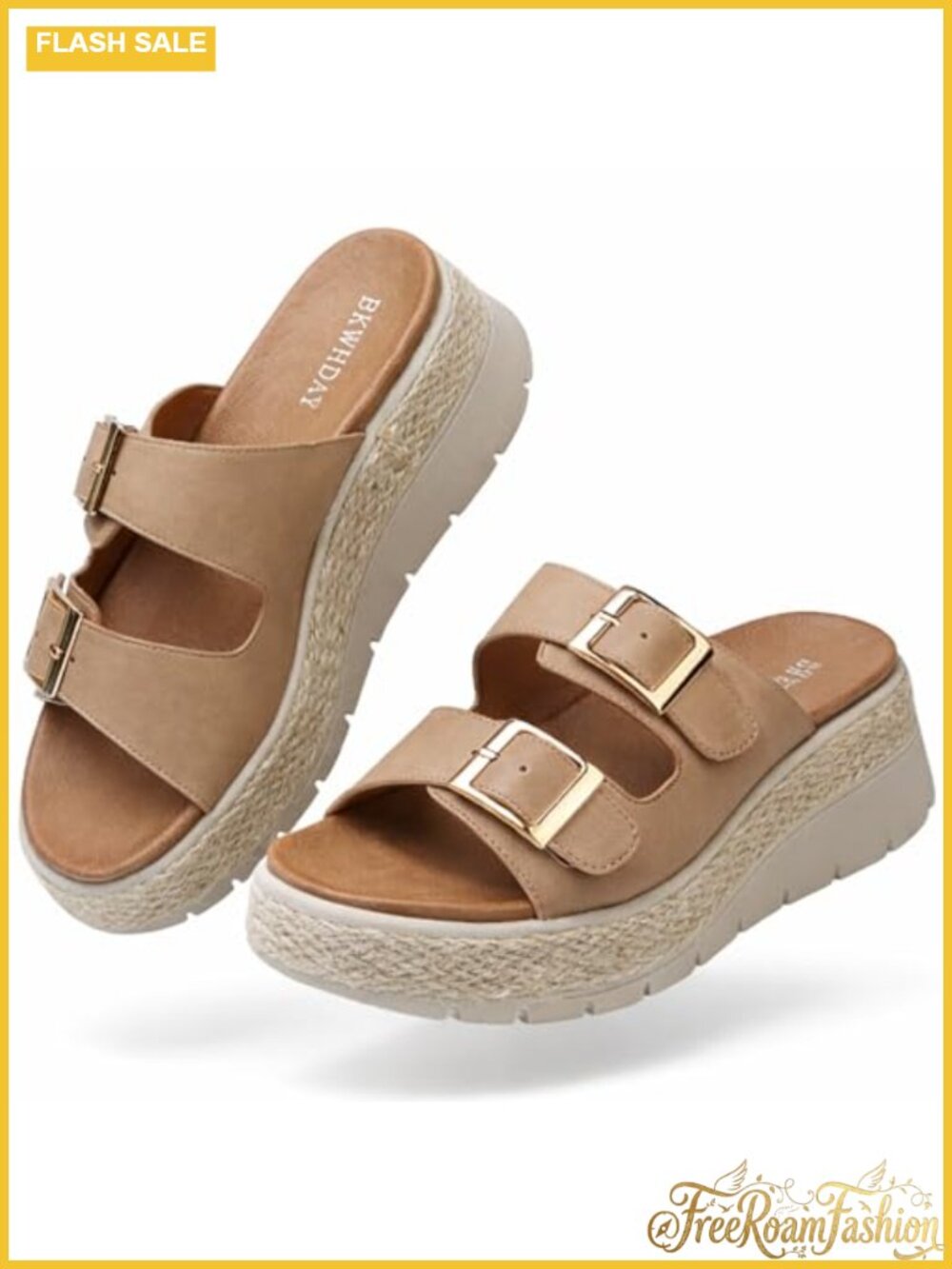 Women's Platform Wedge Sandals Open Toe Buckle Ankle Strap Leather